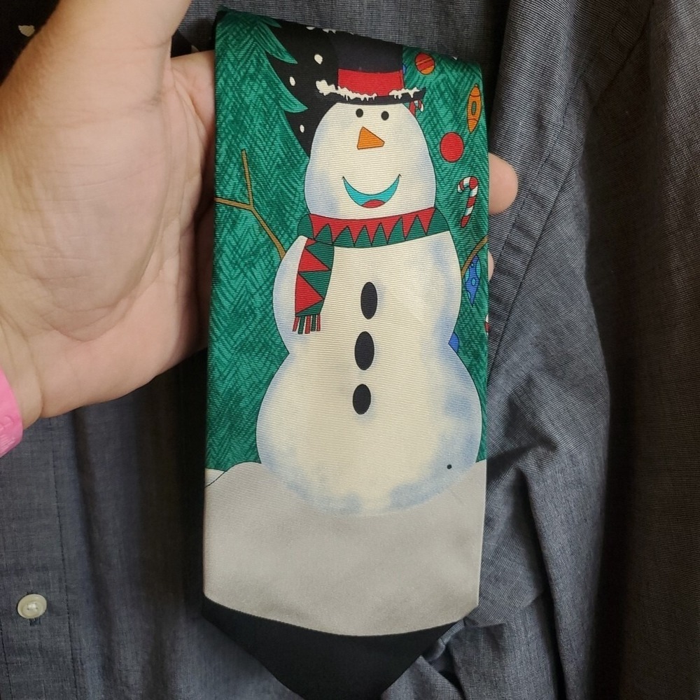 Save the‎ Children OS Necktie Mens Black Snowman Silk Holiday Christmas Novelty
